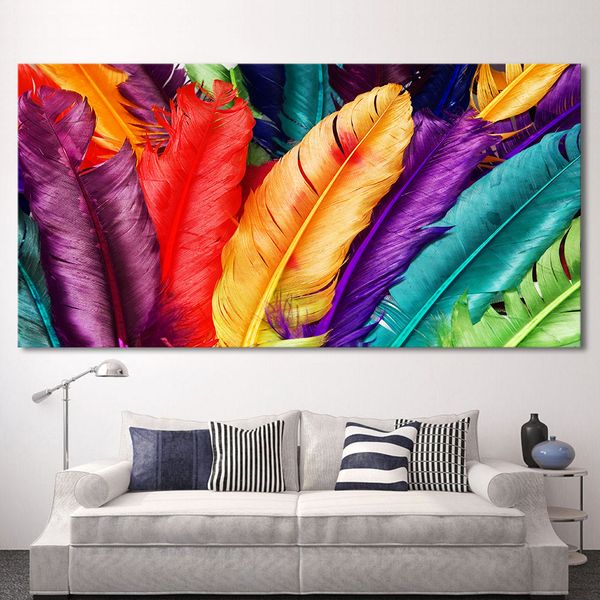 

hdartisan canvas art still life colorful feathers wall pictures for living room modern art modular pictures frameless