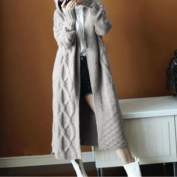 

20# women winter long cardigan autumn knitted coat women outwear umbilical twist knitted cardigan sweater pull femme nouveaute, White