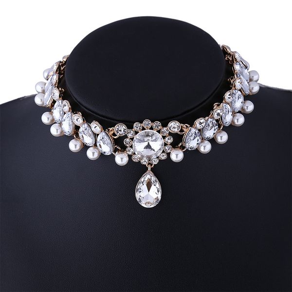 

crystal choker statement bib necklace rhinestone pendant jewelry gold or silver