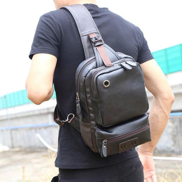 

casual fashion male messenger bags vintage pu leather men chest backbag back pack crossbody bags small sling single shoulder bag
