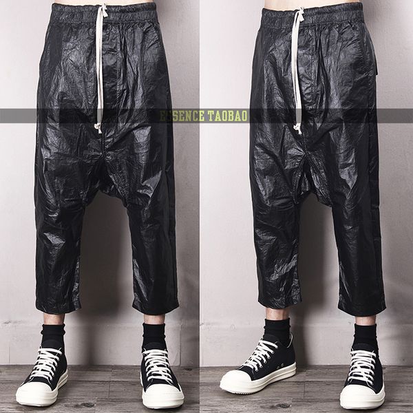 

new 2018 men's clothing fashion singer hair stylist hip hop coated fold waterproof loose harem pants drop-crotch pants costumes, Black