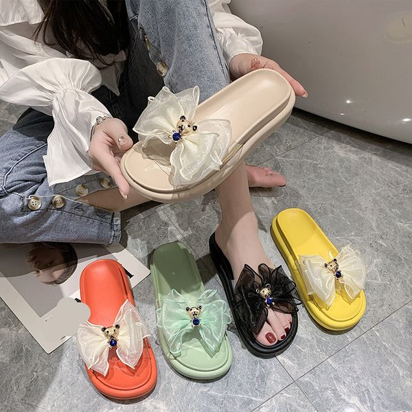 

transparent slippers shoes woman 2020 low slides slipers women rivet butterfly-knot flat new summer fashion pu, Black