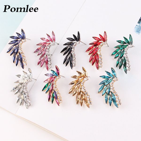 

pomlee shiny wedding glass stud earrings for women new fashion design bohemian multi color korean earrings statement jewelry, Golden;silver