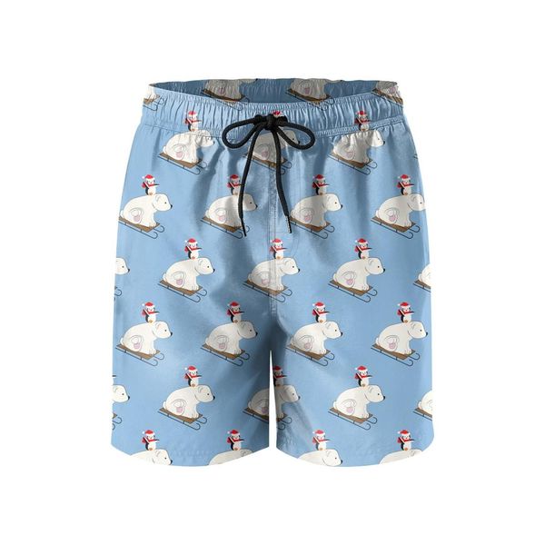 

men's swimming trunks the polar bear and penguin exercise quick dry board shorts buffalo plaid deer bear blue polar stand cute deer