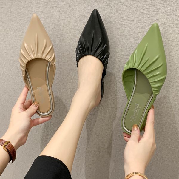 

female shoes womens slippers outdoor low slides square heel cover toe 2020 summer block soft flat pu rubber, Black