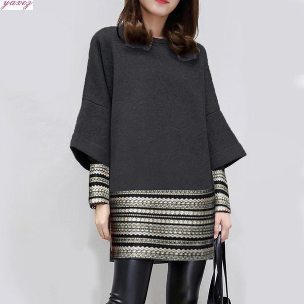 

2019 long sleeve print black dress elegant women spring autumn office dress ethnic vintage slim casual round nelk, Black;gray