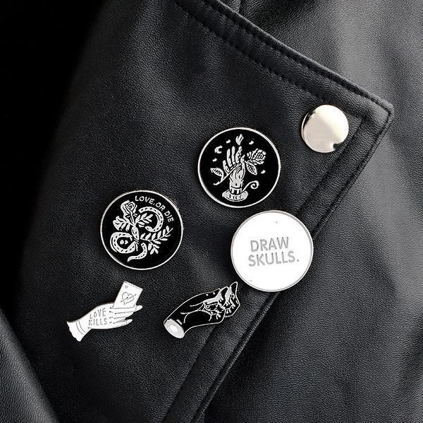 

урожай punk стиль любовь или round metal kawaii эмаль pin badge кнопки брошь рубашка denim jacket сумка декоративные броши для женщин мужчин, Gray
