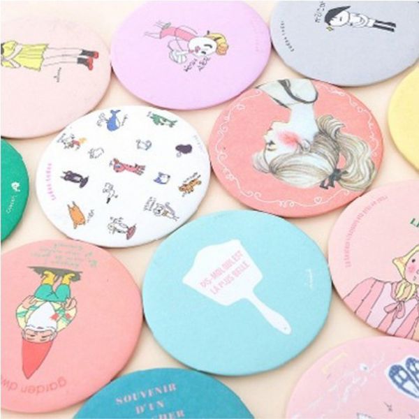 

2pcs 6.5*6.5cm korean version of the cute cartoon tinplate small mirror round mini makeup mirror with desk set wholesale