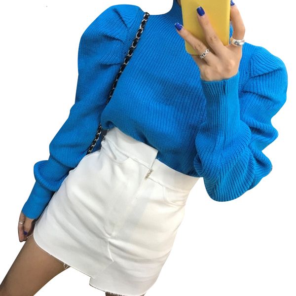 

fashion women autumn winter warm sweater pullovers femme puff sleeve solid sweaters party lady knitted loose sweater jumper, White;black