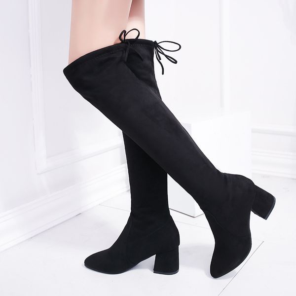 

boots woman season with overknee long boots woman sharp high with cotton, Black