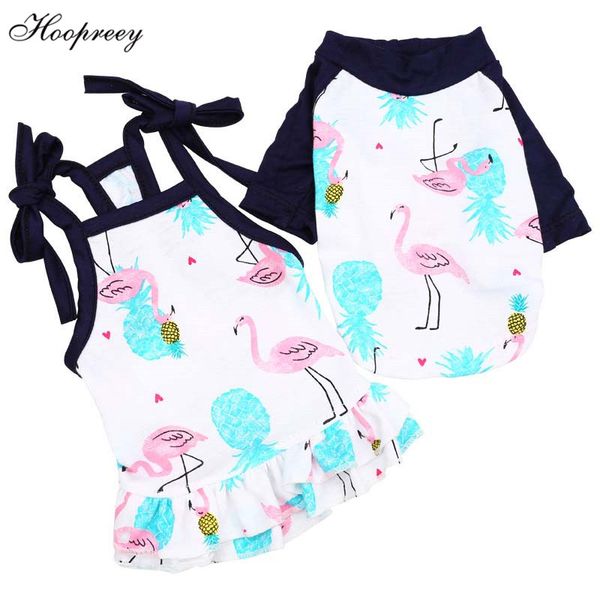 

2019 couple wear dog clothes for small dogs cotton splicing dog shirt cat sling dress pineapple bird print puppy pet clothes 10e