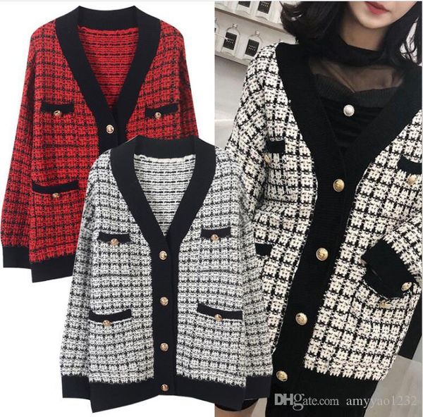 

31 2019 свитер красный осень v образным вырезом с длинным рукавом кардиган флора печати мода роскошные женская одежда кнопка yl, White;black