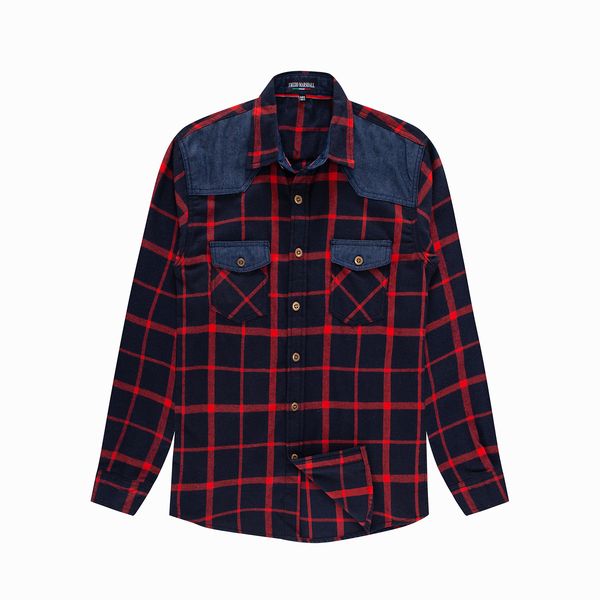 

autumn double button down pockets plaid shirt long sleeve casual patch shirts male regular fit plus size -3xl, White;black