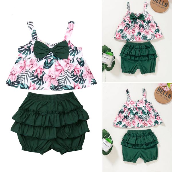

2pcs новорожденных малышей baby girl одежда цветочные футболки топы + шорты брюки нарядах, White