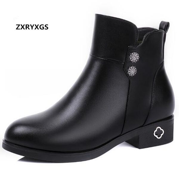 

2018 new plus size winter boots women shoes warm comfort snow boots genuine leather casual shoes fashion ankle, Black