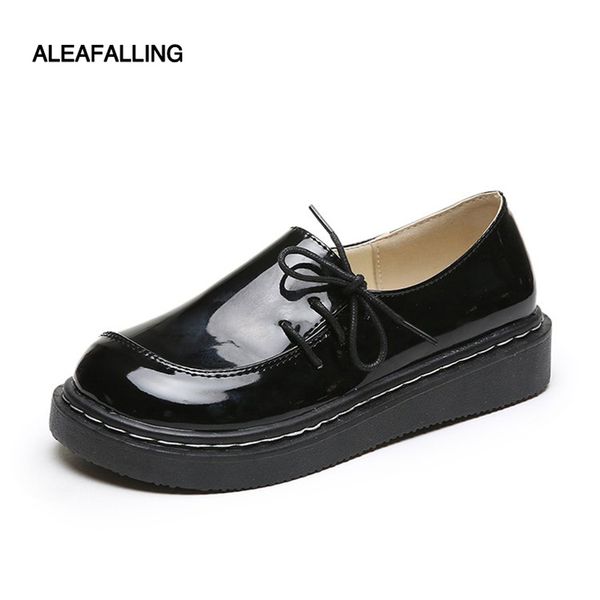 

aleafalling classical women boots lace up cute simple smart shoes girl's breathable soft leather flat spring autumn boots, Black