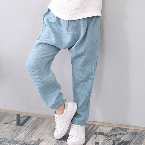 

linen pleated 2019 baby boys girls summer cotton harem pants kids clothes children sweatpants trousers breathable, Blue