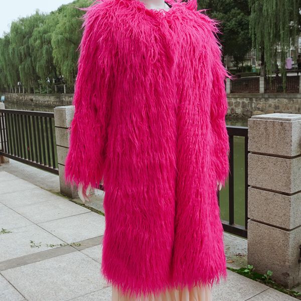 

customize winter shaggy fluffy faux fake fur jacket coat outerwear for women blue pink rose yellow women's jackets lamb wool, Black