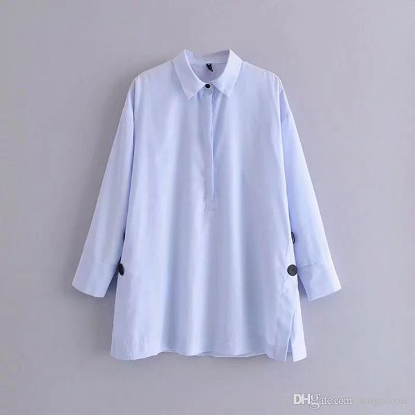 

button decoration long sleeve smock women oversize blouses casual lady turn-down collar shirt fashion loose chemise s5177, White
