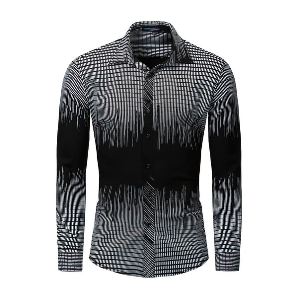 

mens panelled printed casual shirt autumn spring bottoming shirts long sleeve male shirt thin bussiness shirt, White;black