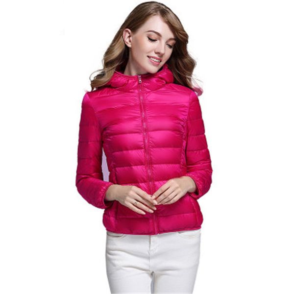 

winter fashion women's candy color slim casual hooded ladies down jacket 90% white duck down warm lightweight women's short, Black