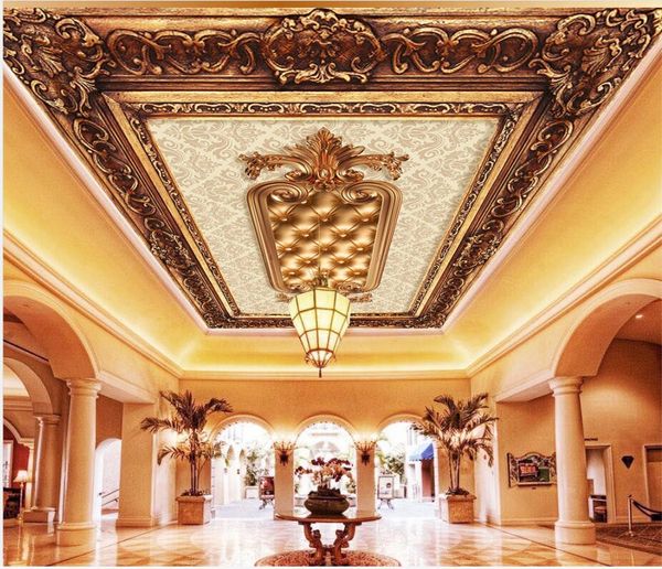 Personalizado 3D Photo Wallpaper tectos de luxo retro clássica em relevo teto padrão europeu