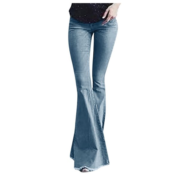

2020 autumn winter women denim flare mid waisted denim jeans pocket stretch slim tassel pants jeans femme 2019 nouveau mom, Blue