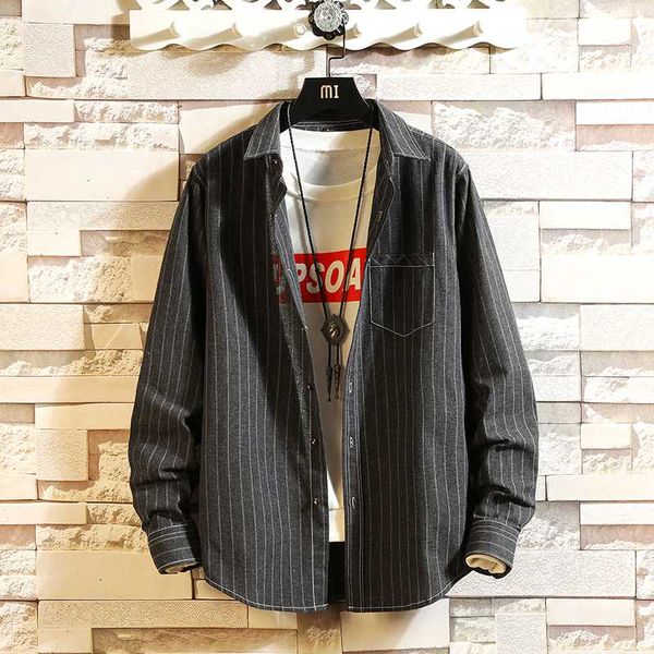 

striped winter casual mens shirts long sleeve button shirt classic business male social men's dress shirtsb50, White;black