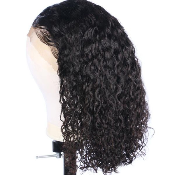 

honrin hair lace front wig short bob curly brazilian virgin human hair deep curly full lace wig pre plucked 150% density glueless, Black;brown