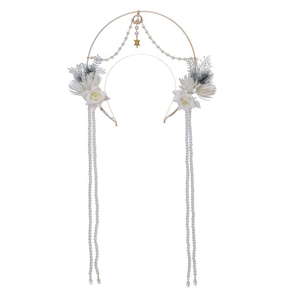 

vintage halo crown headpiece virgin mary bead chain baroque headband, Silver