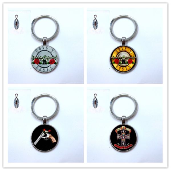 

2019 trendy guns n roses keychains art picture double sided glass dome bpgnr logo keyring steampunk music band key chain, Silver