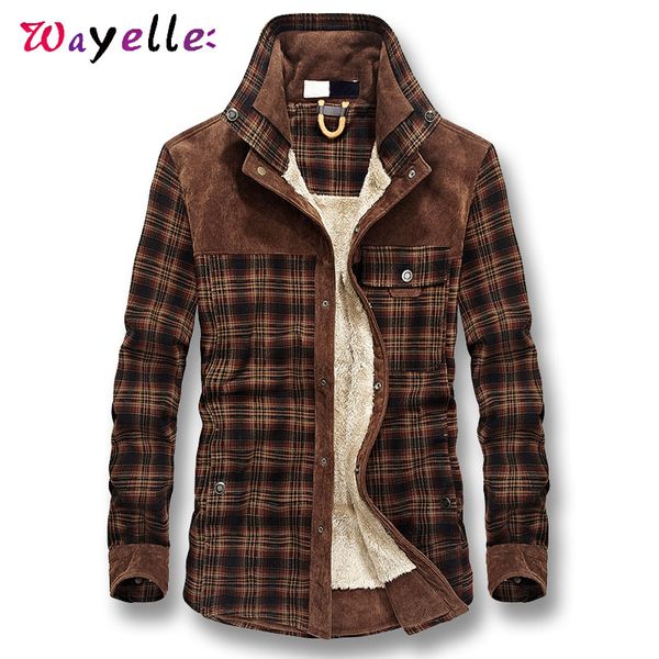 

2019 men autumn winter long sleeve shirt thick fleece plaid casual shirts male camisa masculina slim fit large size men shirt, White;black