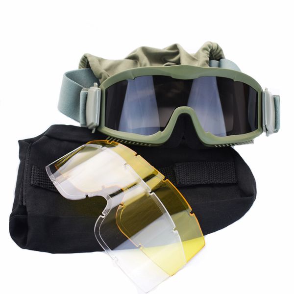 

uv400 outdoor tactical paintball airsoft goggles hunting shooting protective eye glasses anti-frog glasses 3 lens