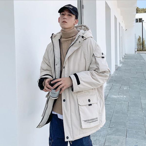 

man korean cotton-padded jacket men winter thick thermal cotton filling jacket oversize cargo coat hoodie pocket clothing, Black
