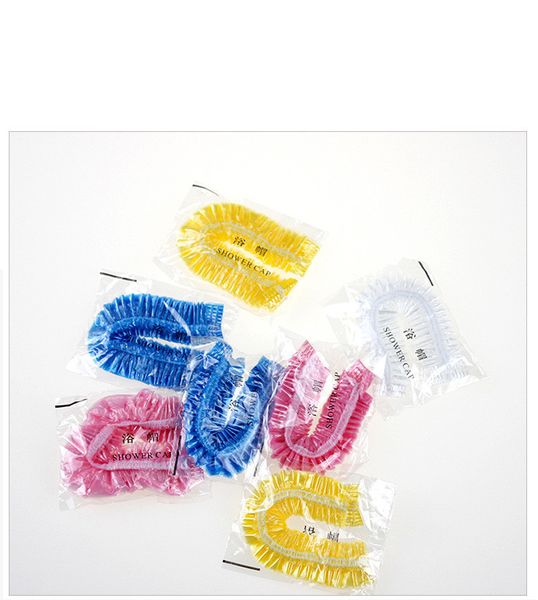 

disposable shower caps 100pcs per pack plastic shower caps universal size- elastic bathing caps for spa, salon, home & l use transparent