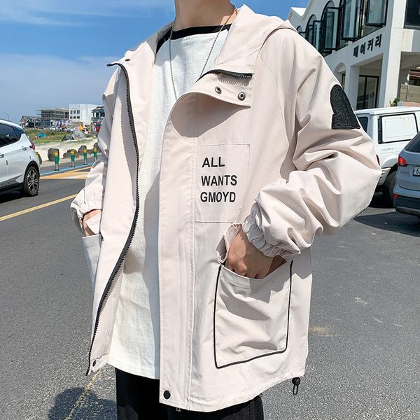 

men's jackets 2021 autumn long jacket easy even hat work streetwear clothes bomber thin windbreaker male japan style black m -5xl, Black;brown