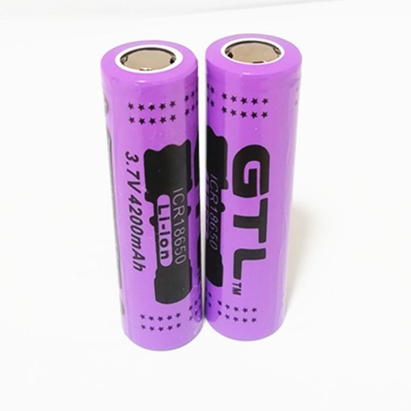 

высокое качество фиолетовый gtl 18650 4200mah 3.7v плоская литиевая батарея, может быть использован в яркий фонарик и так далее