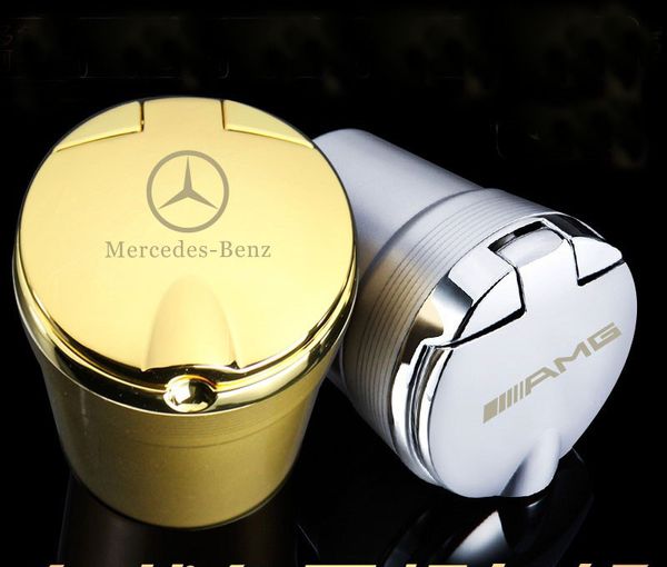 

Mercedes Benz Автомобильная пепельница с крышкой Пепельницы с подсветкой из сплава GLA / GLC / GLE AMG Maybach BRABUS Портативный дизайнерский пепельница Подарок Бесплатная доставка