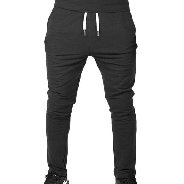 

men outdoor sports sweatpants running pants solid color drawstring long trousers hot, Black