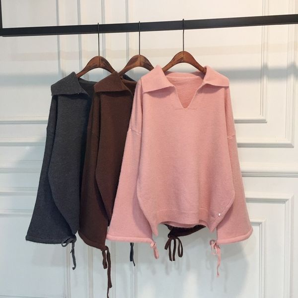 

brief multicolor big size knitting sweater loose fit v-neck long sleeve women pullovers new fashion tide autumn 2020, White;black