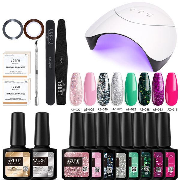 

beauty 18pcs/lot 36w uv lamp gel nail set soak off long lasting gel varnish glitter nail varnish with base coat kits
