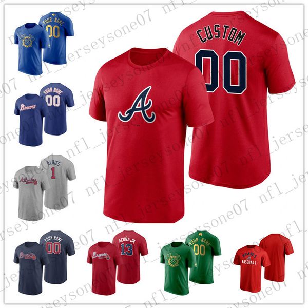 

custom t-shirt mens women youth atlanta braves 13 acuna jr. 22 markakis red grey blue authentic weekend 2020 home jersey, Black