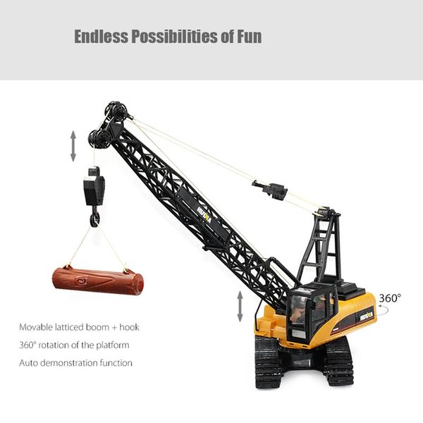 

rc trucks huina toys 1572 1:14 15ch rc alloy crane engineering truck rtr movable latticed boom hook mechanical sound rc trucks