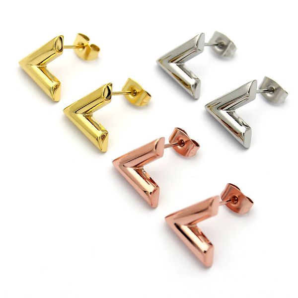 

fashion new brand 316l stainless steel brand v letter love stud earring for women earring jewelry lover gift, Golden;silver