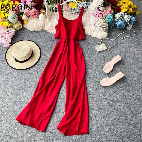 

gagarich women jumpsuit solid new sling strapless sleeveless ruffled high waist wide-leg ladies bodysuit fashion, Black;white