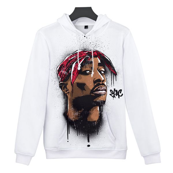 

20ss new explosion models amazon us rapper 2pac remembrance clothes 3d color printing hooded sweater, Black