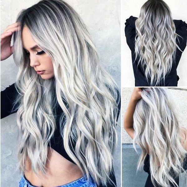 

big wave women's long curly hair gradation long bangs with breathable inner mesh 70 cm long, Black