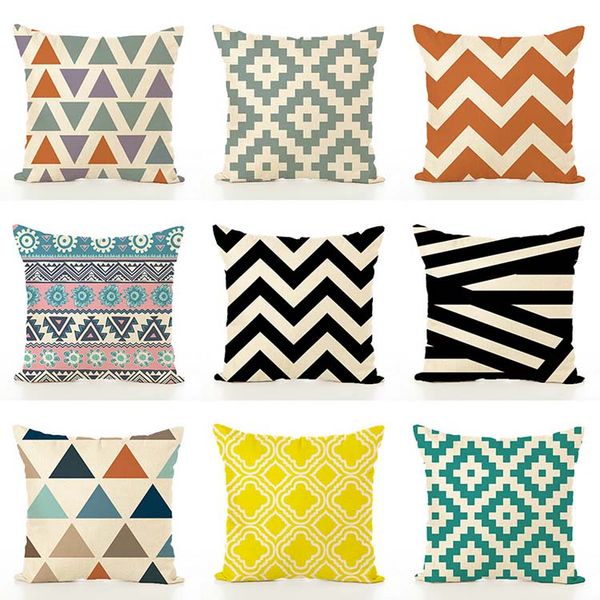 Christmas Pillowcase Green Yellow Geometric Cushion Cover Sofa