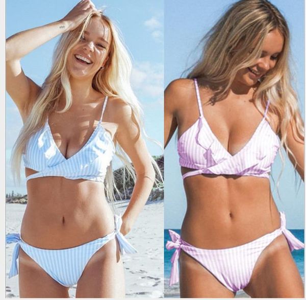 

new european and american lotus edge stripe bikini