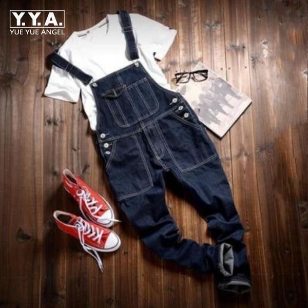 

men's jeans mens cargo blue pants slim fit skinny overall black detachable suspenders size l jean